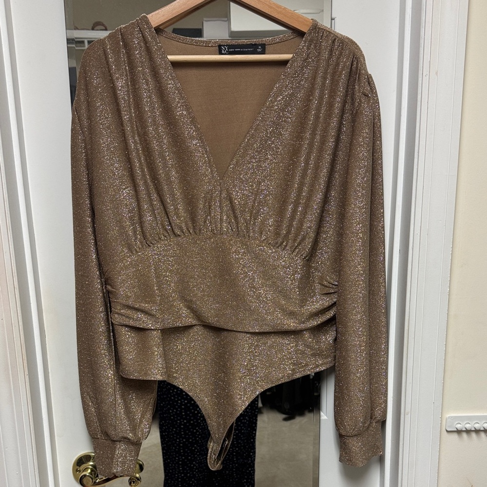 Shimmering Gold V-Neck Women's Top
